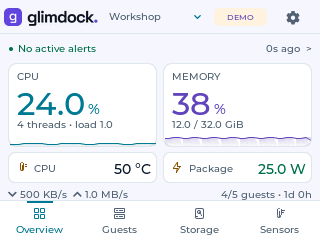Glimdock Proxmox overview, using example readings